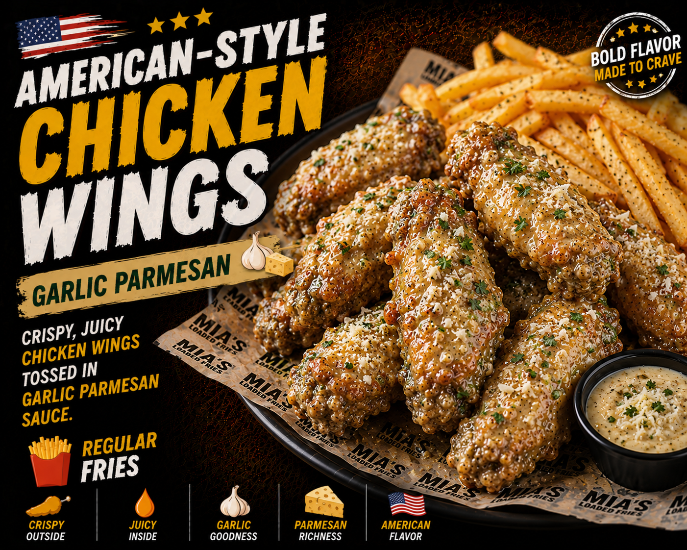 🍗AMERICAN-BUFFALO STYLE CHICKEN WINGS-🍯  GARLIC PARMESAN