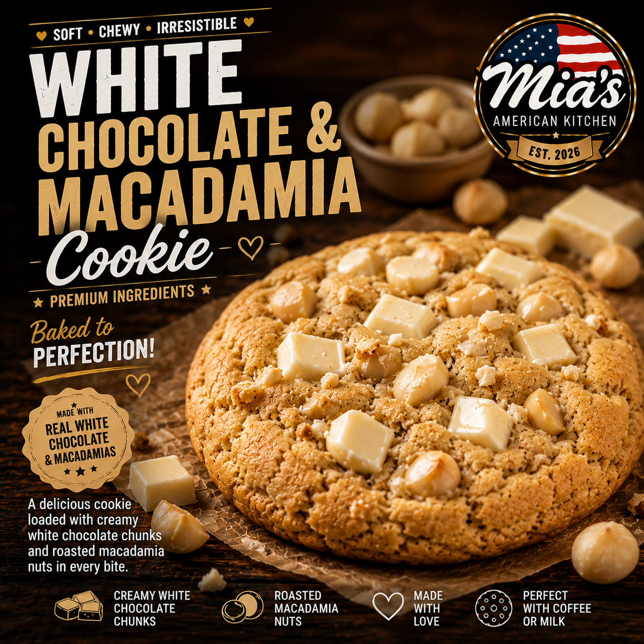 🤍 White Chocolate & Macadamia Cookie