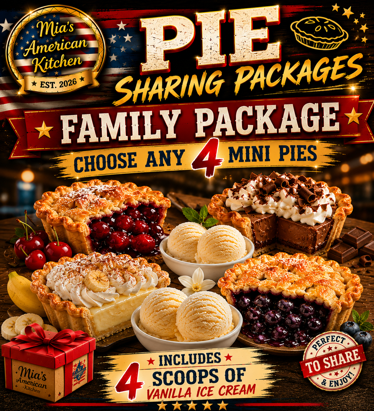 👨‍👩‍👧‍👦👨‍👩‍👧‍👦FOUR MINI PIES 👨‍👩‍👧‍👦 FAMILY PACKAGE👨‍👩‍👧‍👦